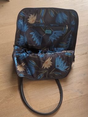 Obagi Black Tote with Blue & Cream Floral Interior
